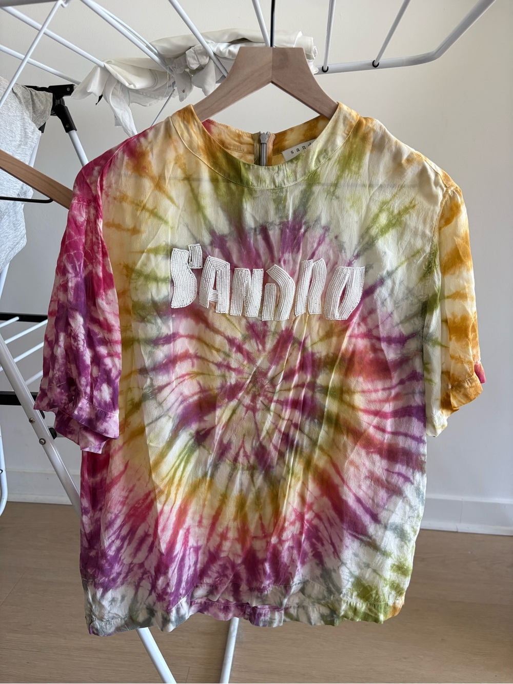 Sandro Multicolor Tie-Dye Short Sleeve Tee T-Shirt Blouse